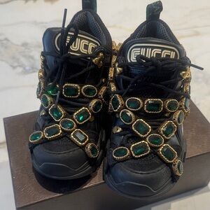 Gucci Kids Black Sneakers with Green and Gold Accents